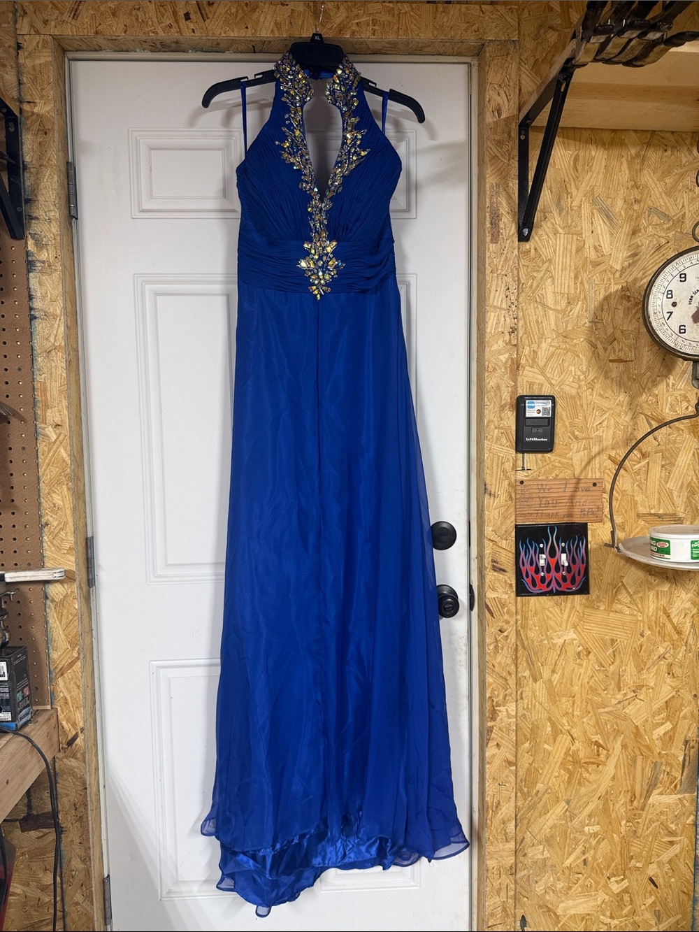 Embellished Halter Prom Dress in Royal Blue